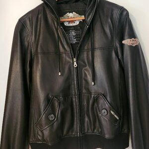 Harley-Davidson Fireside Hooded Leather Bomber Jacket, M, Black
